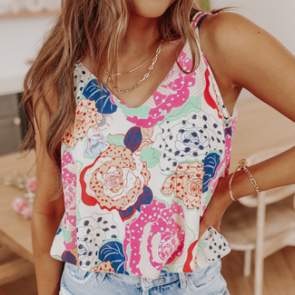 NWOT Tie Strap Floral Bubble Tank